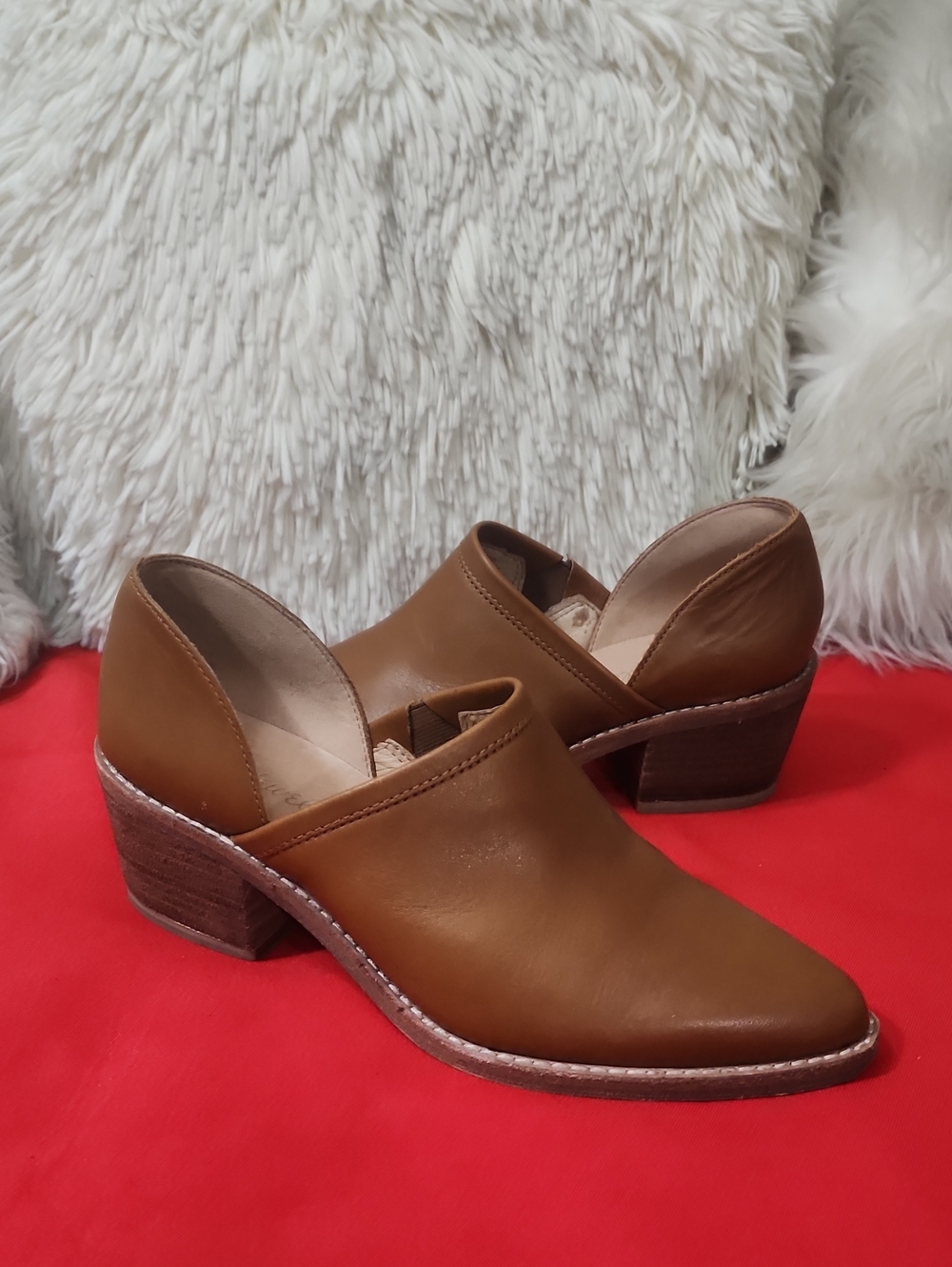 Madewell The Brady Lowcut Bootie  Brown Leather Low Block Heel Slip-On